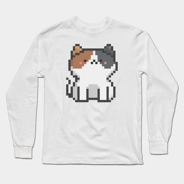 Pixel Quiet White Calico B Cat 52 Long Sleeve T-Shirt by Infinite Mew Mew